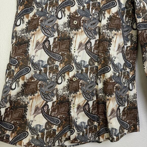 Kenzo Paris Slim Fit Dress Shirt Mens 39 15 Brown Paisley Long Sleeve Button Up - Picture 10 of 12
